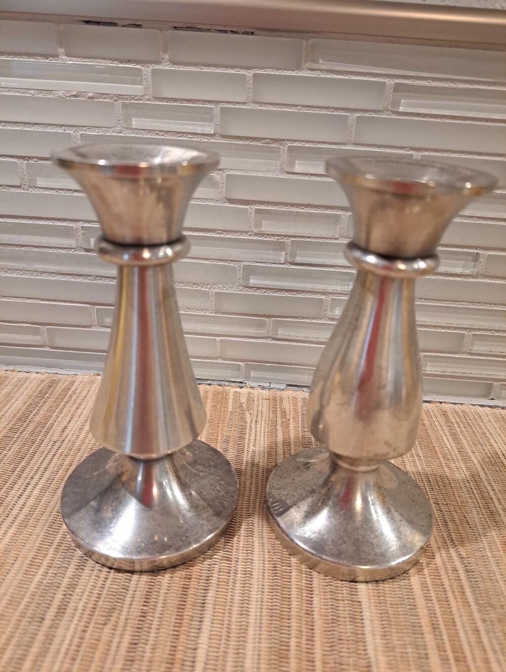 Two Restoration Hardware Metal Candlestick Holders